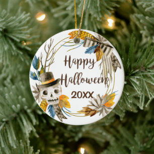 Happy Halloween Skull Ceramic Ornament