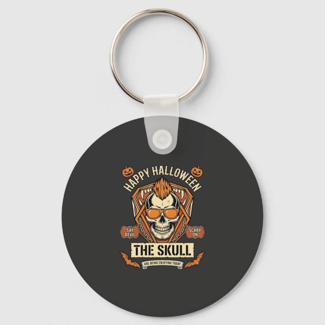 Happy Halloween Skull Mohawk Sunglasses Pumpkins B Key Ring (Front)