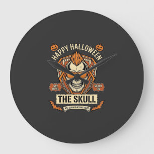 Happy Halloween Skull Mohawk Sunglasses Pumpkins B Large Clock