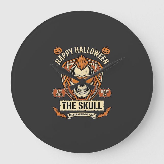 Happy Halloween Skull Mohawk Sunglasses Pumpkins B Large Clock (Front)