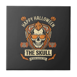 Happy Halloween Skull Mohawk Sunglasses Pumpkins B Tile