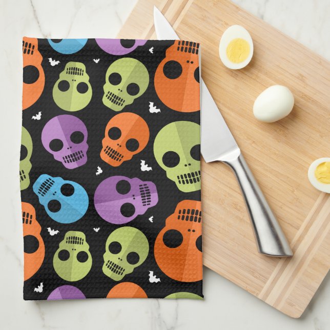 Happy Halloween Skull Pattern Tea Towel (Quarter Fold)