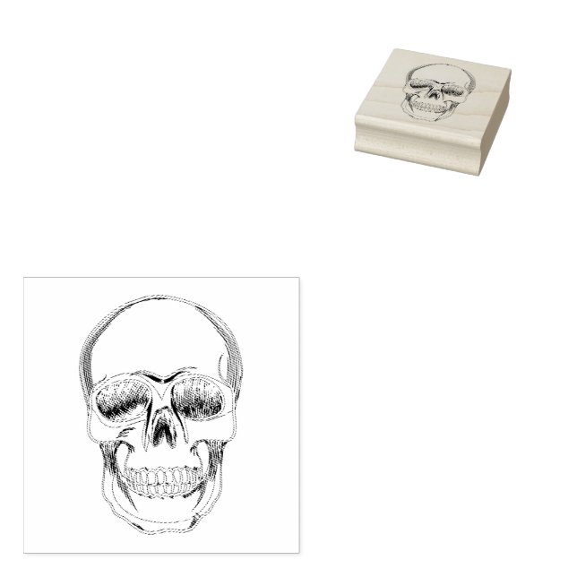 Happy Halloween Skull  Rubber Stamp (Stamped)