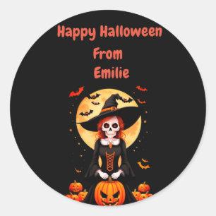 Happy Halloween skull scarecrow  Classic Round Sticker