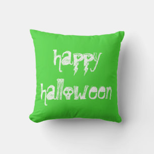 Happy Halloween Skulls Lime Green Pillow