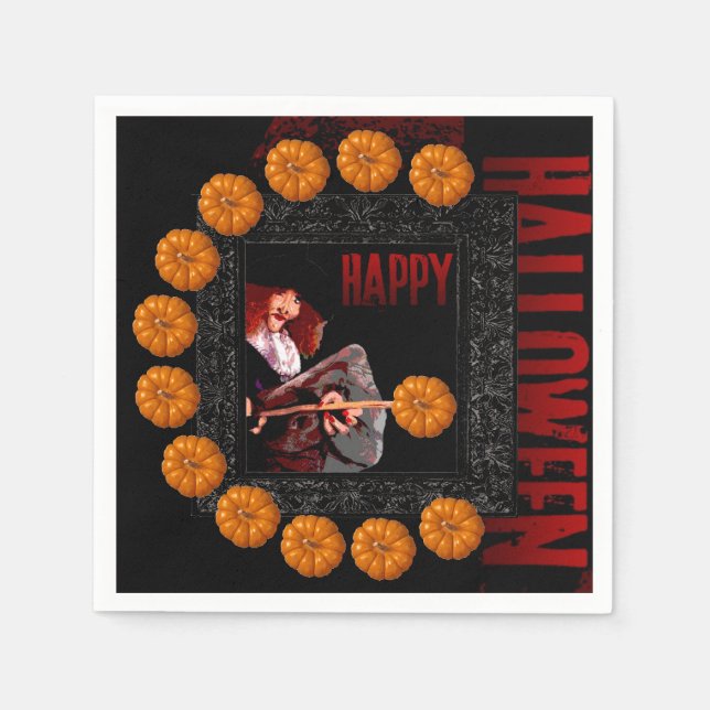 Happy Halloween small Pumpkins Witch Paper Napkins (Front)
