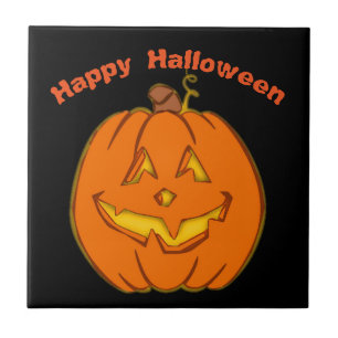 Happy Halloween Smiling Pumpkin Tile