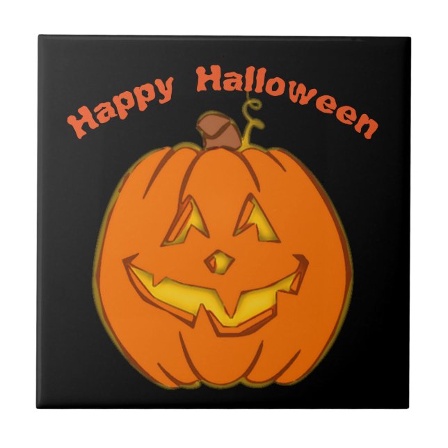 Happy Halloween Smiling Pumpkin Tile (Front)