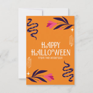 Happy Halloween Snakes Orange Personalise Thank You Card