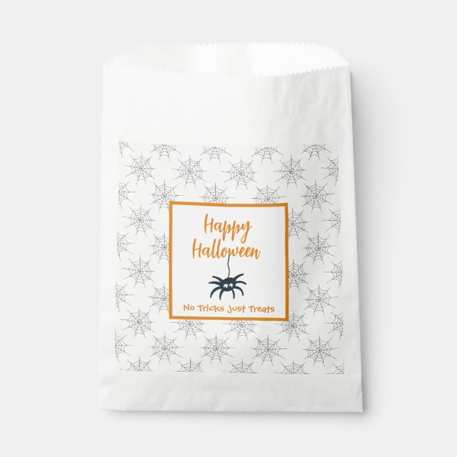 Happy Halloween spider cobweb no trick just treats Favour Bags (Front)