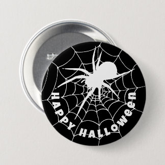 Happy Halloween Spider on Cobweb 7.5 Cm Round Badge