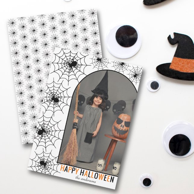 Happy Halloween spider web and photo Holiday Card (Creator Uploaded)
