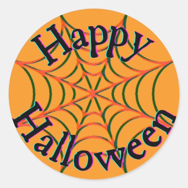 Happy Halloween Spider Web Classic Round Sticker (Front)
