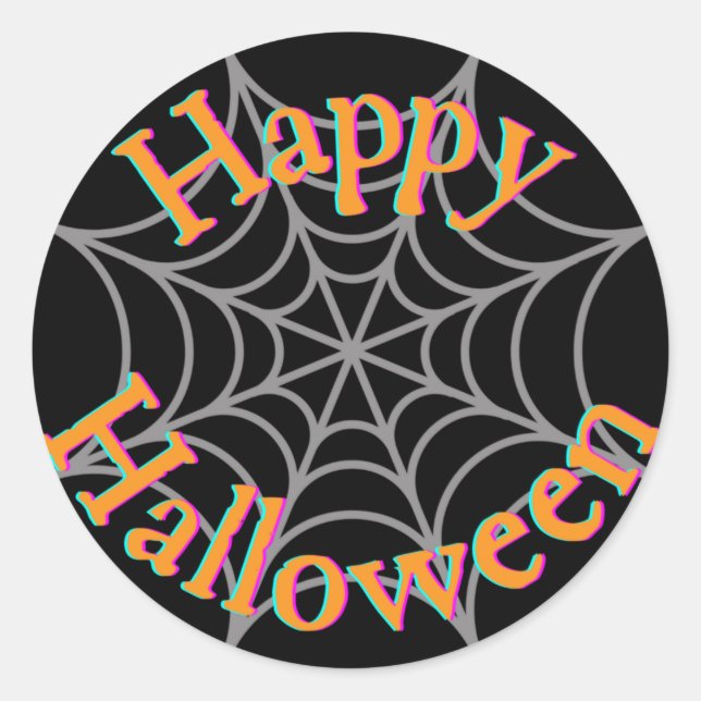 Happy Halloween Spider Web  Classic Round Sticker (Front)