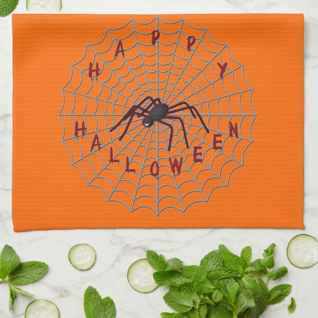 Happy Halloween Spider Web Kitchen Towel (Folded)
