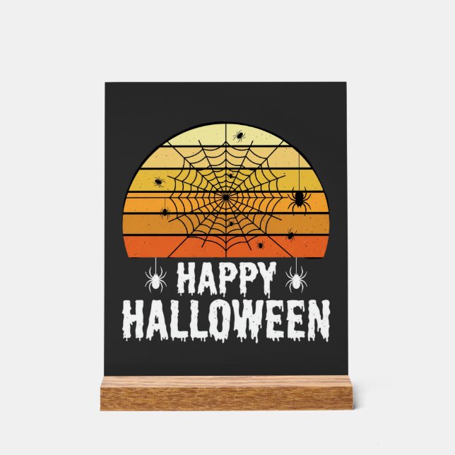 Happy Halloween Spider Web Sunset Design Acrylic Sign (Front)