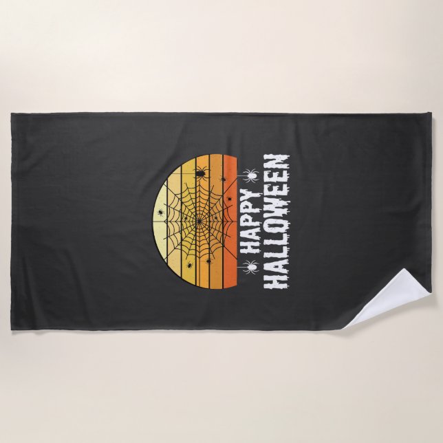 Happy Halloween Spider Web Sunset Design Beach Towel (Front)