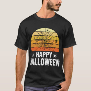 Happy Halloween Spider Web Sunset Design T-Shirt