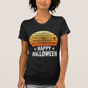 Happy Halloween Spider Web Sunset Design T-Shirt