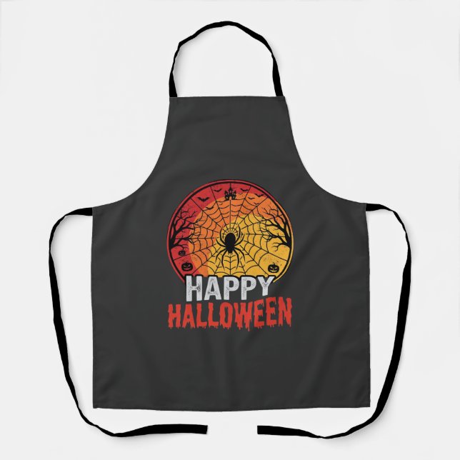 Happy Halloween Spider Web Vector Design Apron (Front)