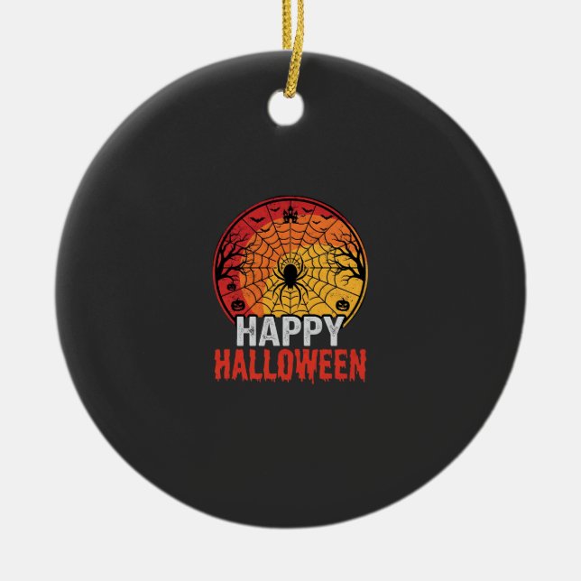 Happy Halloween Spider Web Vector Design Ceramic Tree Decoration (Front)