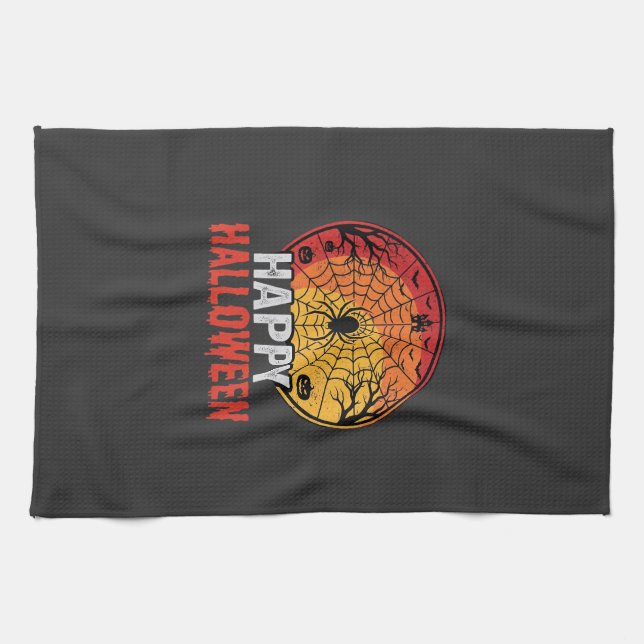 Happy Halloween Spider Web Vector Design Tea Towel (Horizontal)