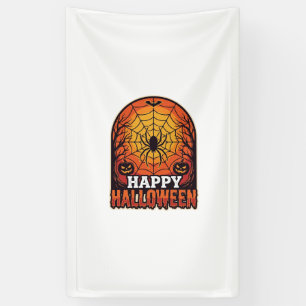 Happy Halloween Spider Web Vintage Engraving Desig Banner