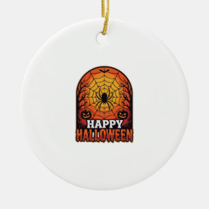 Happy Halloween Spider Web Vintage Engraving Desig Ceramic Tree Decoration