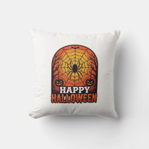 Happy Halloween Spider Web Vintage Engraving Desig Cushion