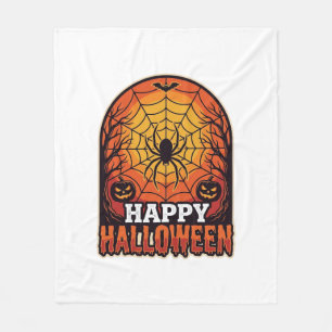 Happy Halloween Spider Web Vintage Engraving Desig Fleece Blanket