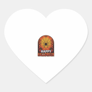 Happy Halloween Spider Web Vintage Engraving Desig Heart Sticker
