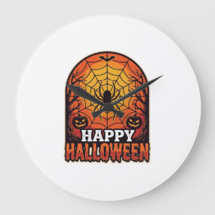 Happy Halloween Spider Web Vintage Engraving Desig Large Clock