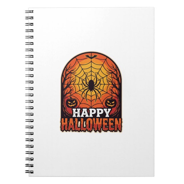 Happy Halloween Spider Web Vintage Engraving Desig Notebook (Front)