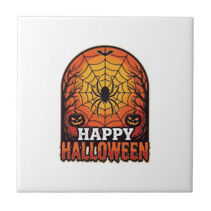 Happy Halloween Spider Web Vintage Engraving Desig Tile