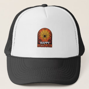 Happy Halloween Spider Web Vintage Engraving Desig Trucker Hat
