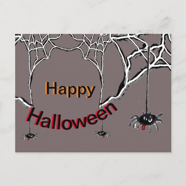 Happy Halloween Spiders Cartoon Cust. Postcard (Front)