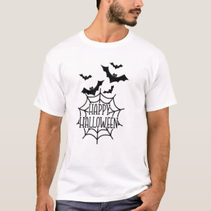 Happy Halloween Spiderweb & Flying Bats T-Shirt