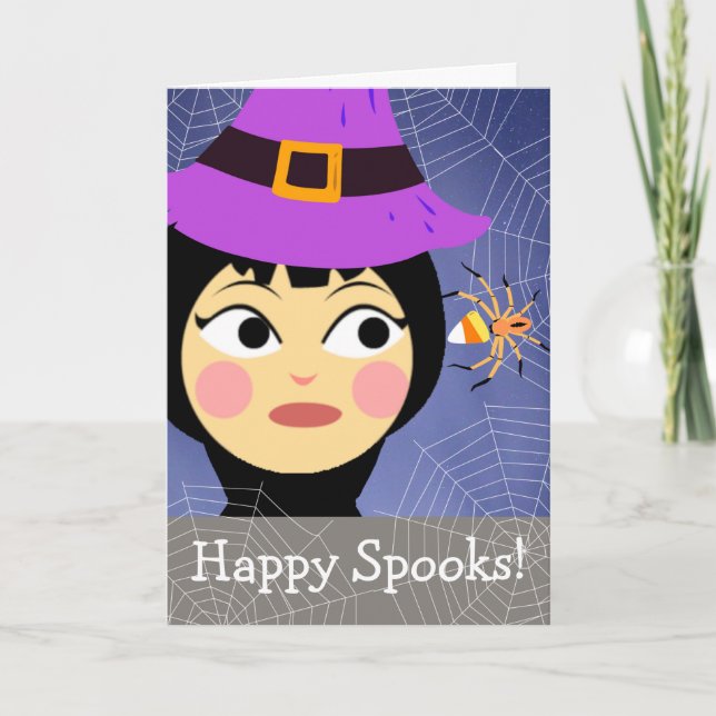 Happy Halloween Spooks Witch Spider Candy Card (Front)