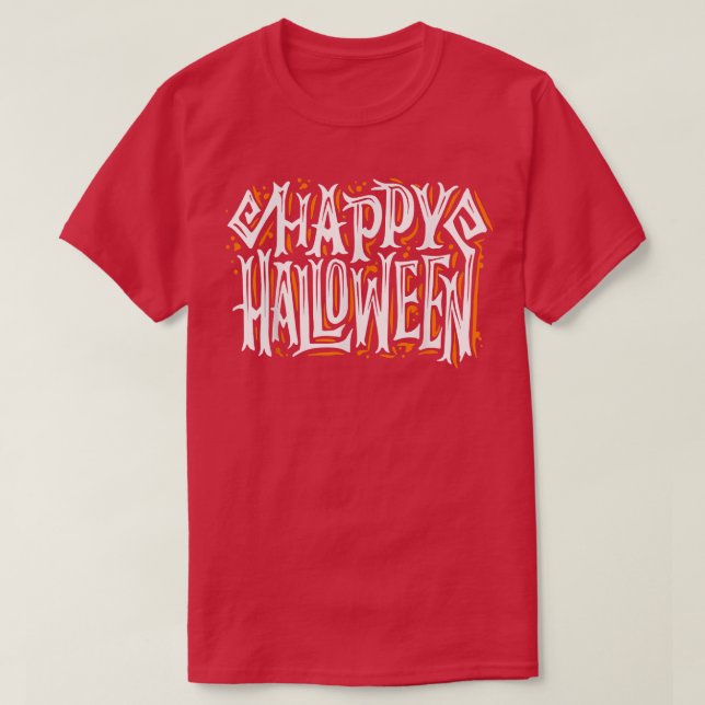 Happy Halloween Spooky Bat Ghost Black Cat Pumpkin T-Shirt (Design Front)