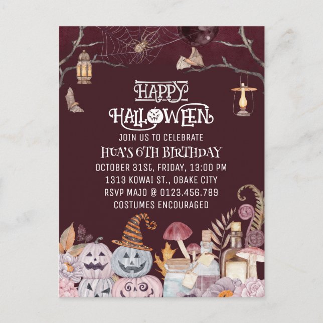 Happy Halloween Spooky Birthday Party Invitation Postcard (Front)