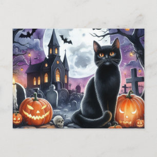 Happy Halloween Spooky Black Cat Postcard