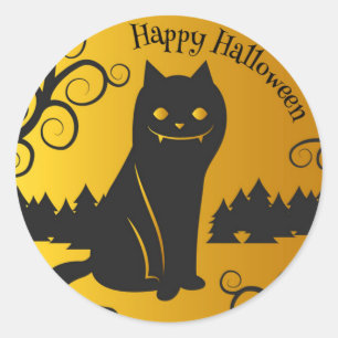 Happy Halloween Spooky Black Cat Sticker Seal