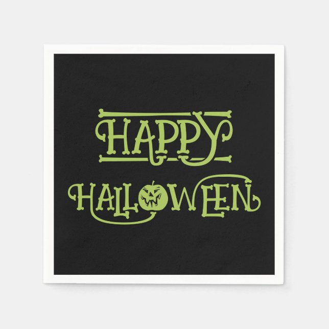 Happy Halloween | Spooky Black & Green Lettering Napkin (Front)