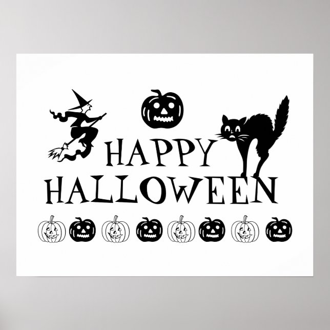 Happy Halloween spooky black white decor poster (Front)