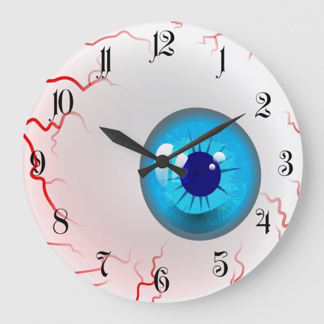 Happy Halloween! Spooky Blue Eyeball Large Clock (Front)