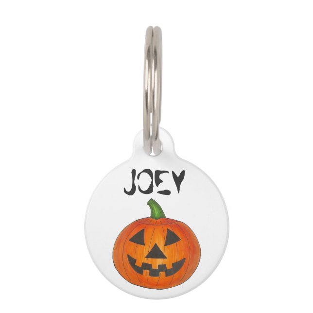 Happy Halloween Spooky Carved Pumpkin Pet Tag (Front)