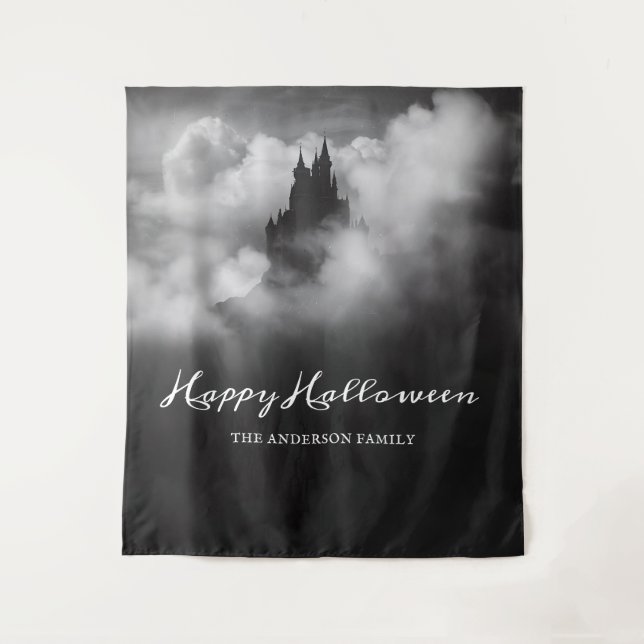 Happy Halloween Spooky Castle Party Backdrop Tapestry (Front)