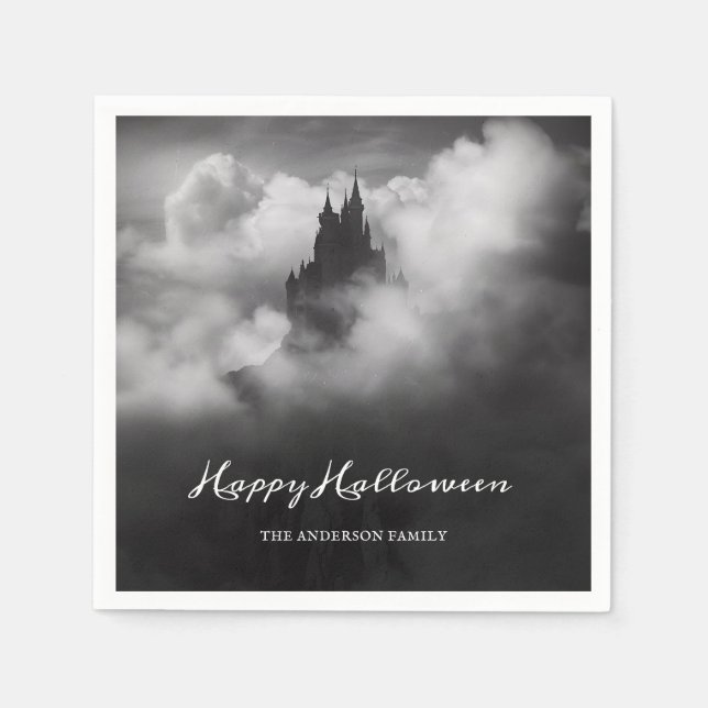 Happy Halloween Spooky Castle Party Napkin (Front)