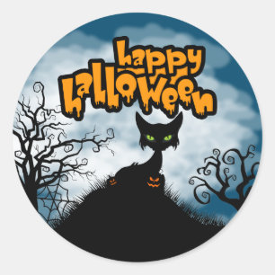 Happy Halloween Spooky Cat Favour Gift Classic Round Sticker