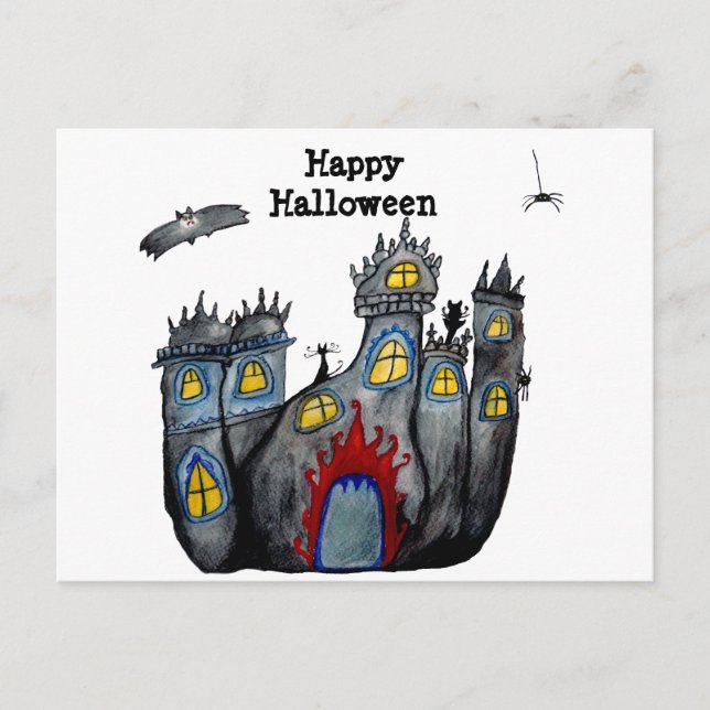 Happy Halloween Spooky Catsle  Postcard (Front)